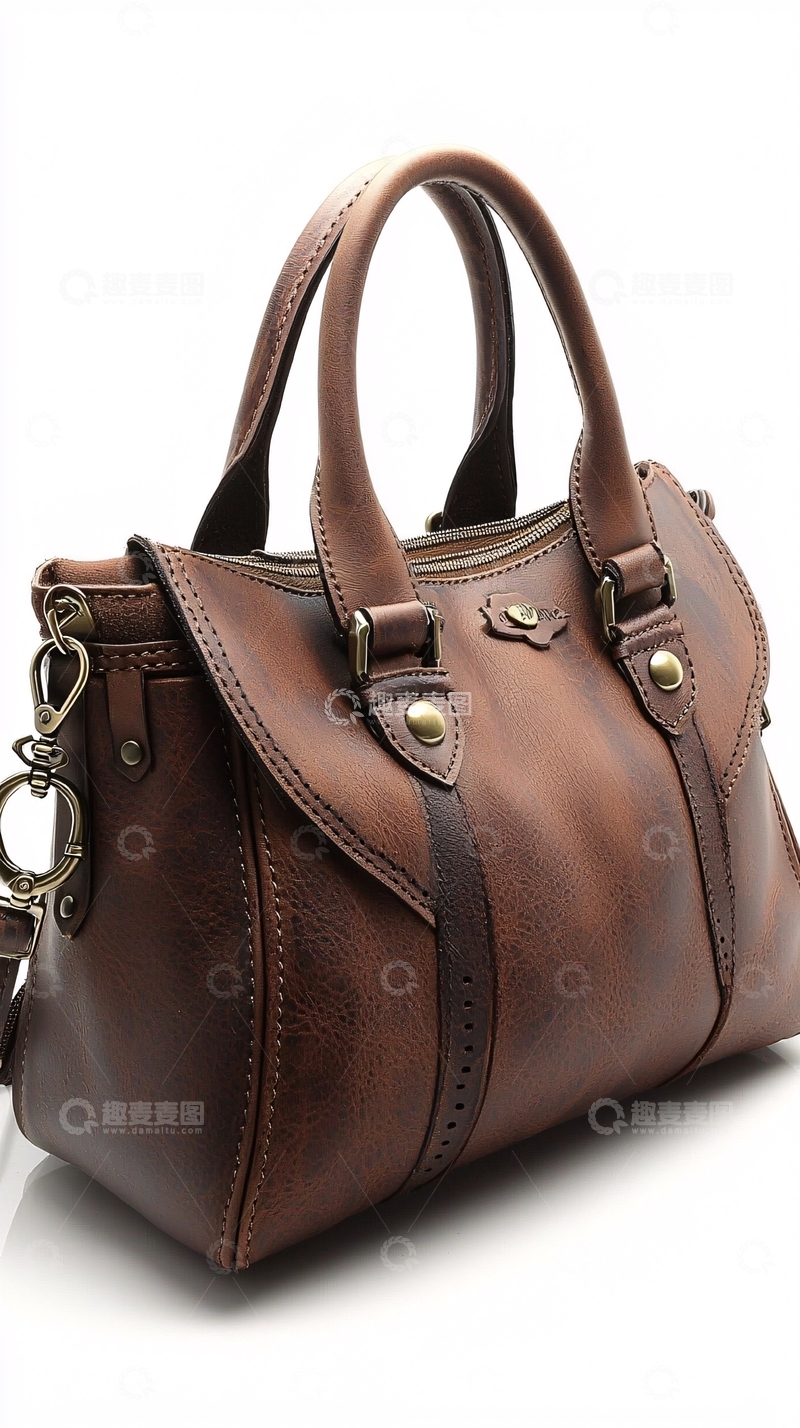 高清大图下载【趣麦麦图】棕色真皮手提包