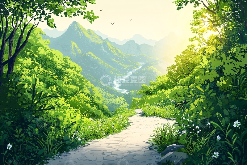 高清大图下载【趣麦麦图】山间小路风景画