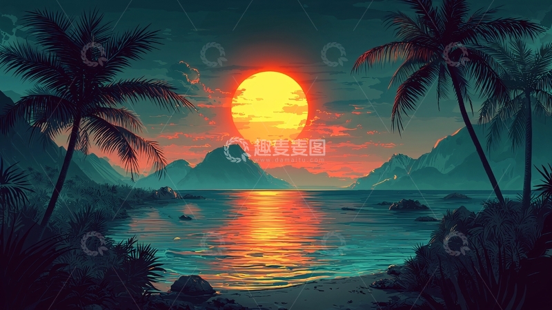 高清大图下载【趣麦麦图】热带海滩日落