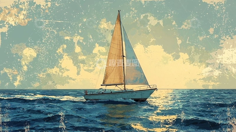高清大图下载【趣麦麦图】复古帆船大海航行