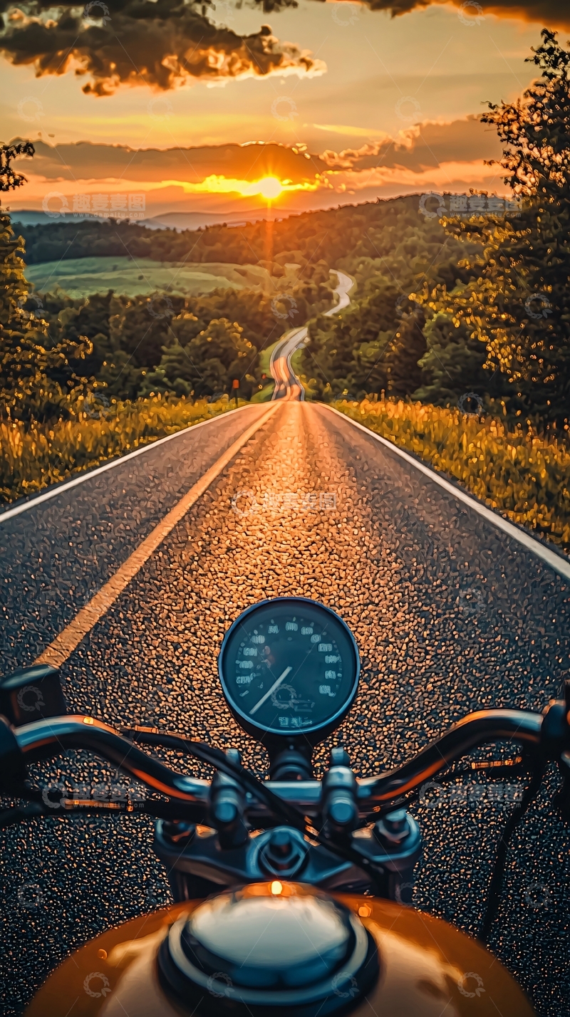 高清大图下载【趣麦麦图】公路骑行日落美景