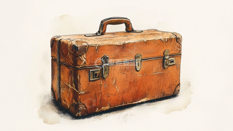 高清大图下载【趣麦麦图】旧式皮质旅行箱