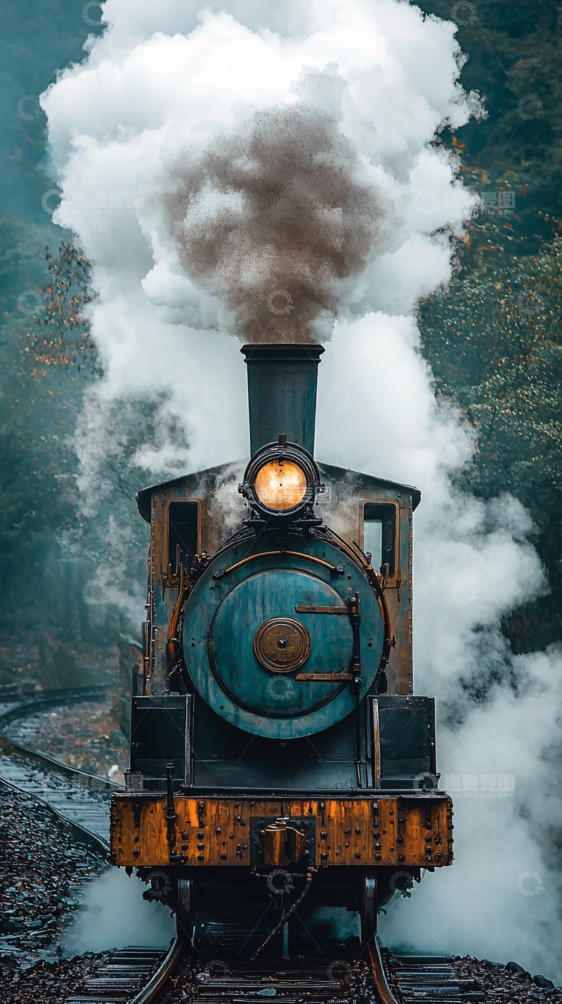 高清大图下载【趣麦麦图】蒸汽火车头冒着浓烟