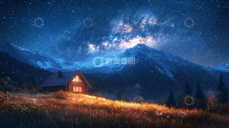 高清大图下载【趣麦麦图】星空下的木屋