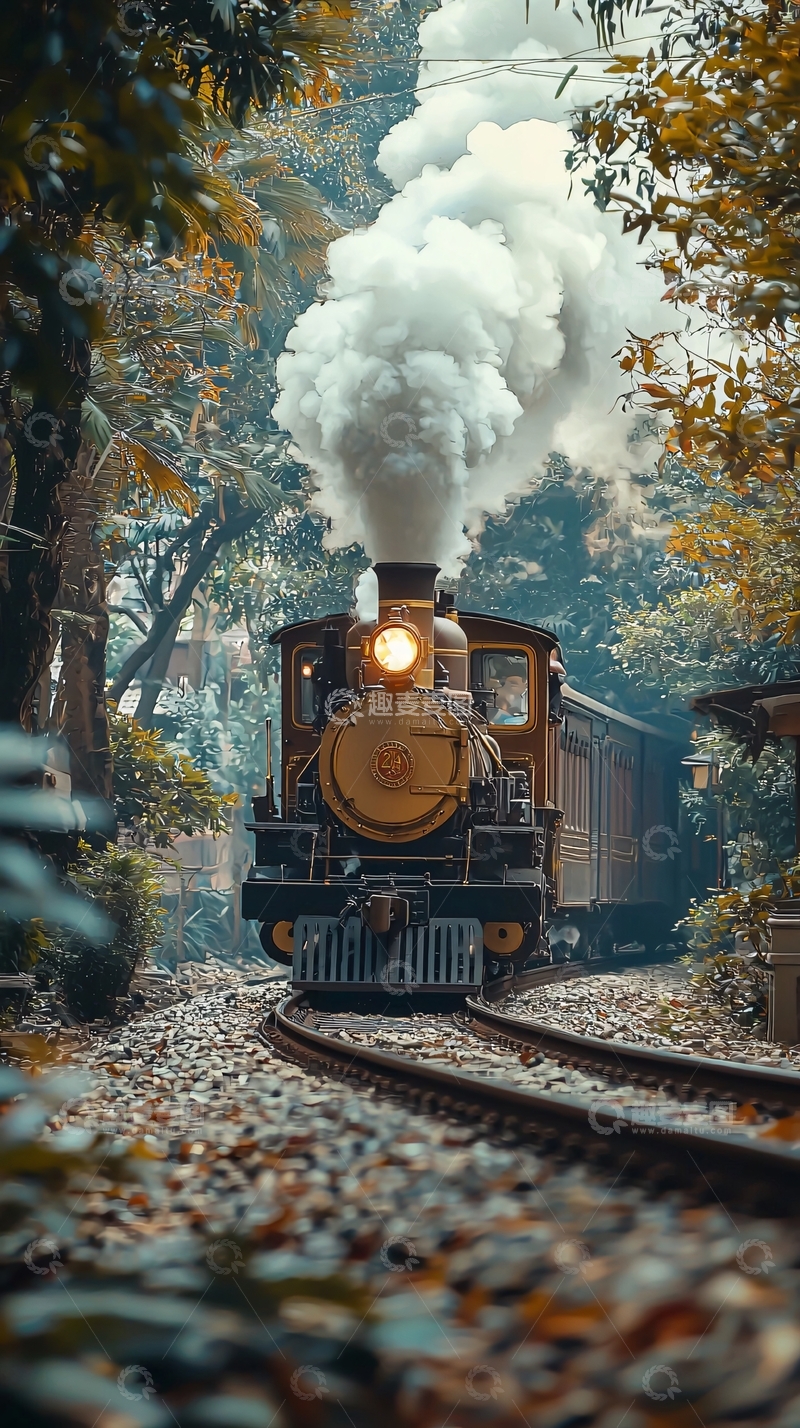高清大图下载【趣麦麦图】蒸汽火车森林铁路