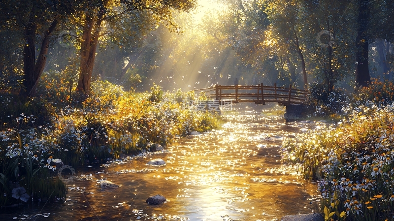 高清大图下载【趣麦麦图】阳光森林小溪