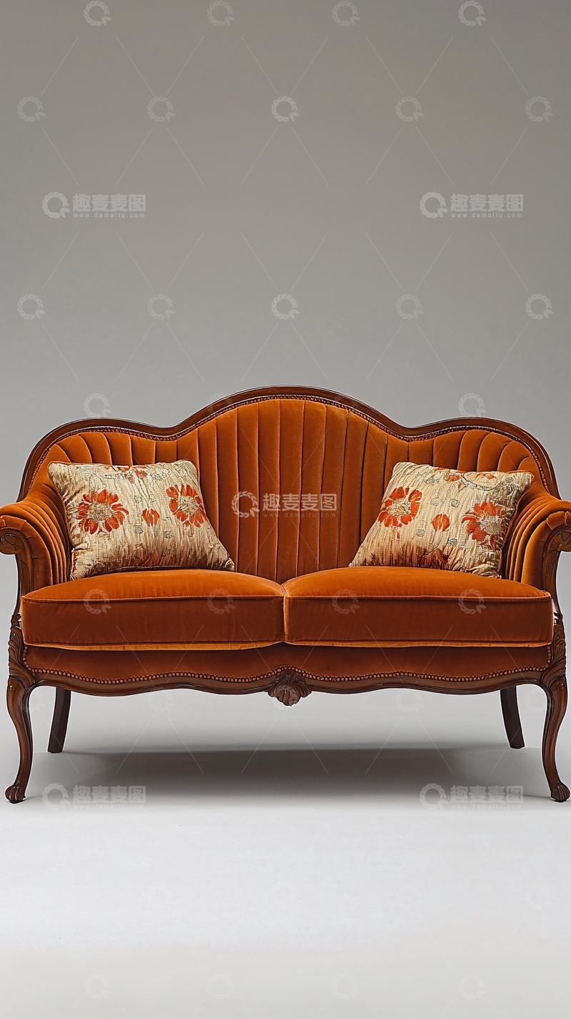高清大图下载【趣麦麦图】-橙色丝绒双人沙发