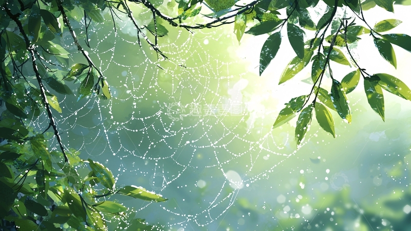 高清大图下载【趣麦麦图】雨后阳光下的蜘蛛网