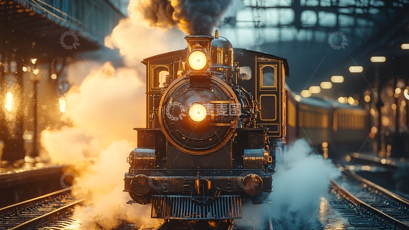 高清大图下载【趣麦麦图】蒸汽火车站台夜景
