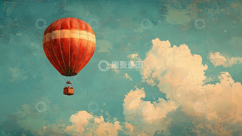高清大图下载【趣麦麦图】复古热气球天空云彩