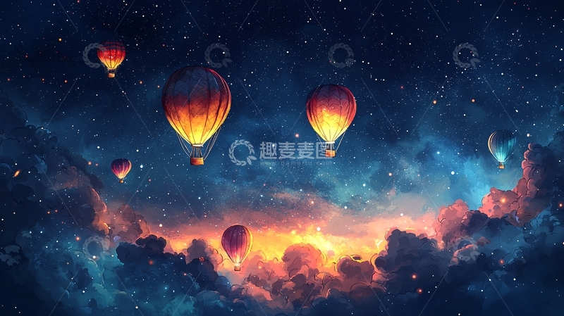 高清大图下载【趣麦麦图】星空热气球