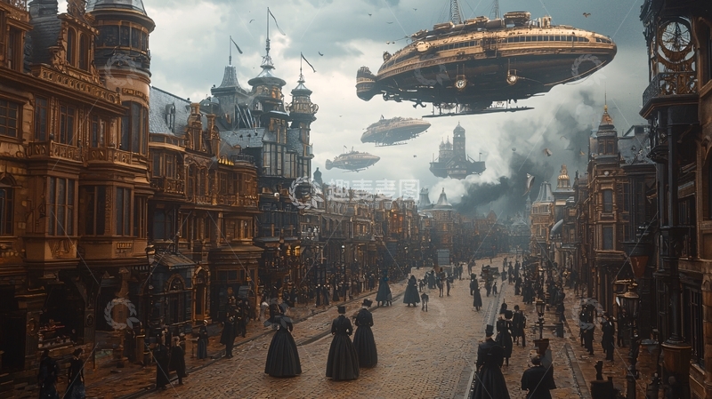 高清大图下载【趣麦麦图】蒸汽朋克城市街道