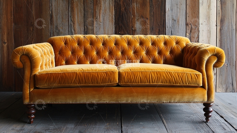 高清大图下载【趣麦麦图】-复古金色绒面沙发