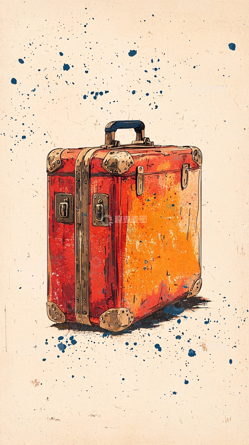 高清大图下载【趣麦麦图】复古红色旅行箱