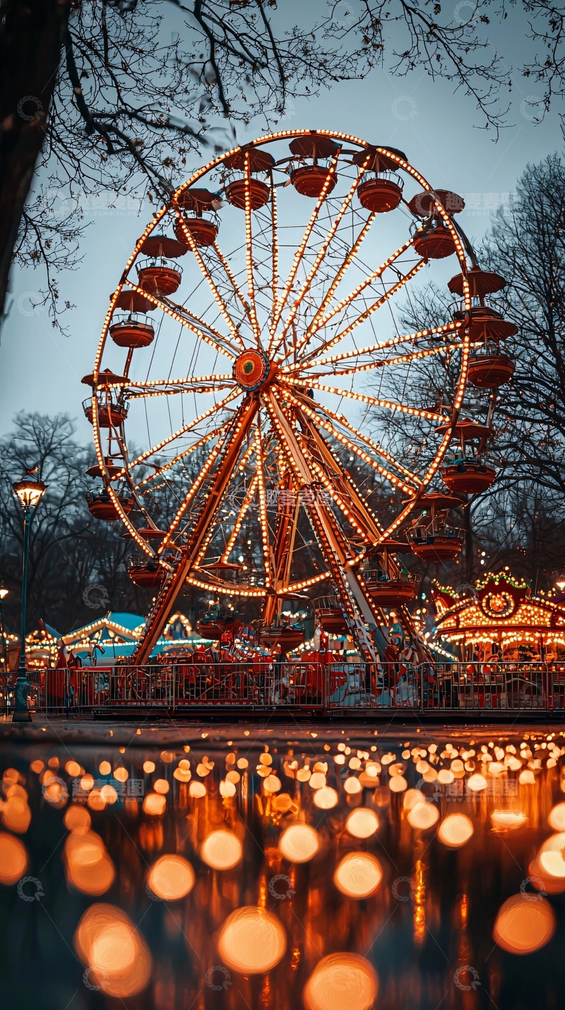高清大图下载【趣麦麦图】夜晚摩天轮灯光秀