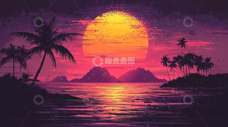 高清大图下载【趣麦麦图】热带海滩日落