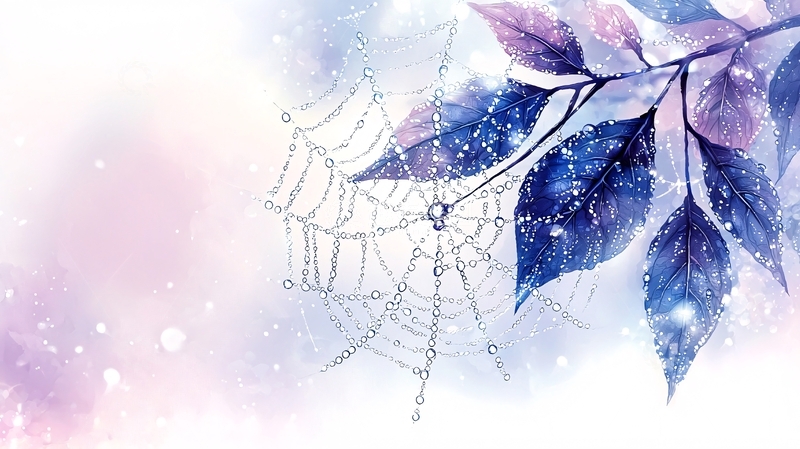 高清大图下载【趣麦麦图】水彩风叶子蜘蛛网唯美意境