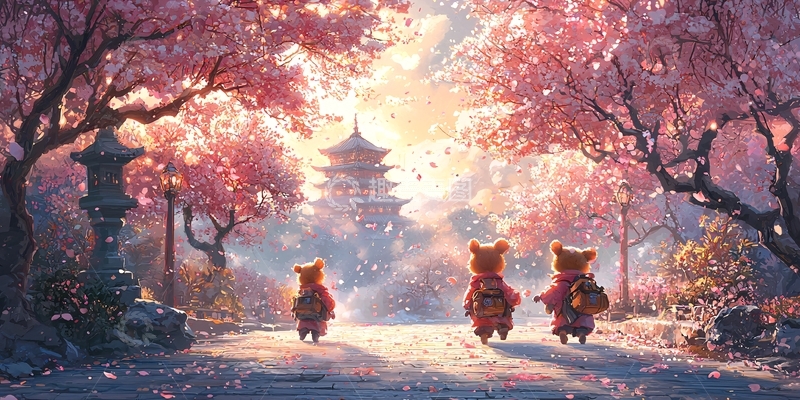 高清大图下载【趣麦麦图】-樱花树下的小熊