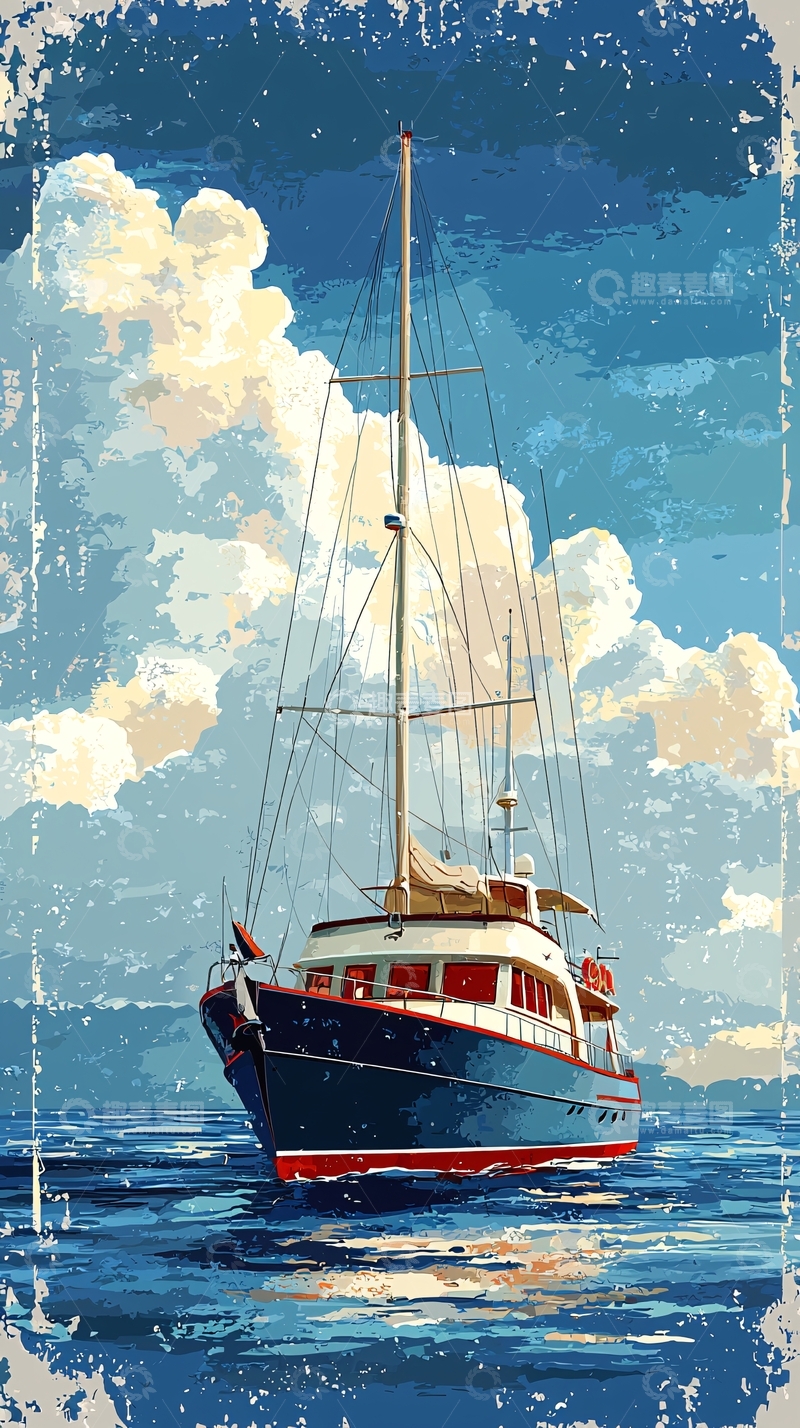 高清大图下载【趣麦麦图】复古风格帆船海景图
