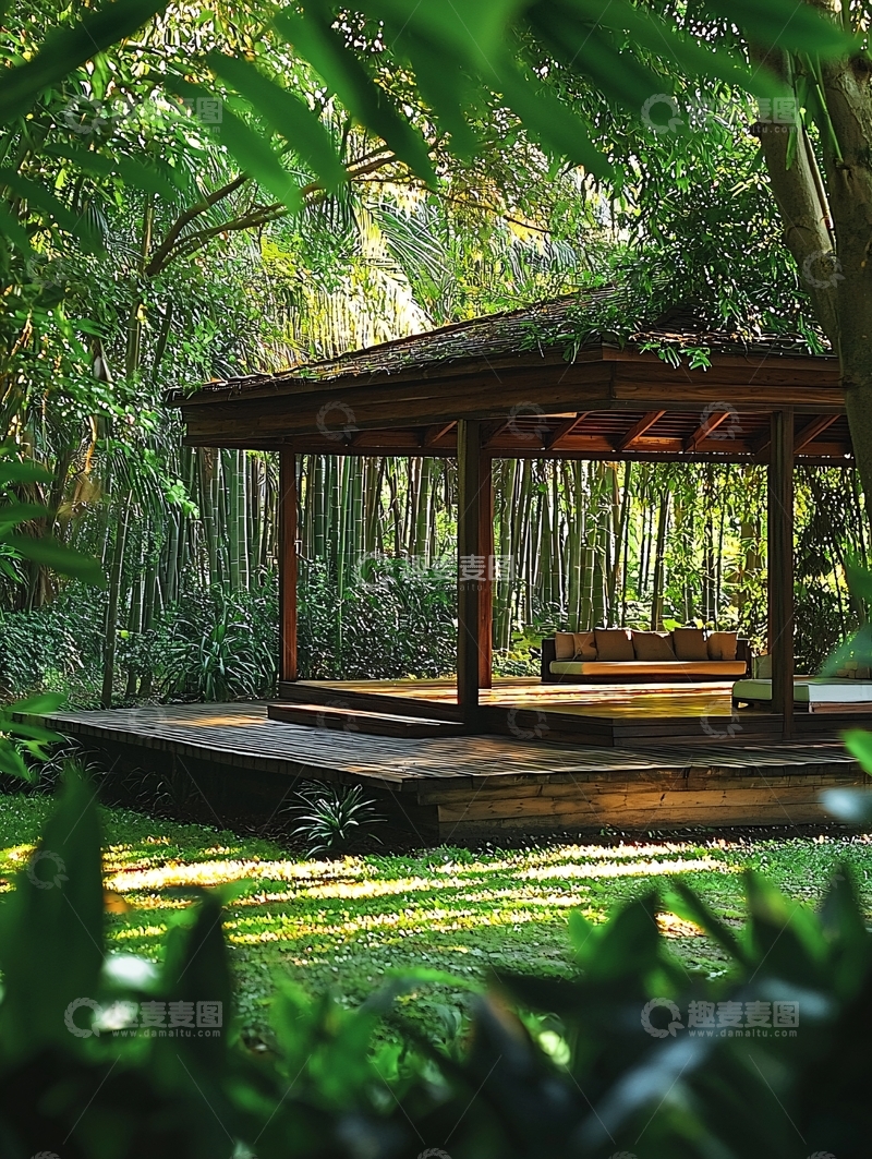 高清大图下载【趣麦麦图】-竹林木屋