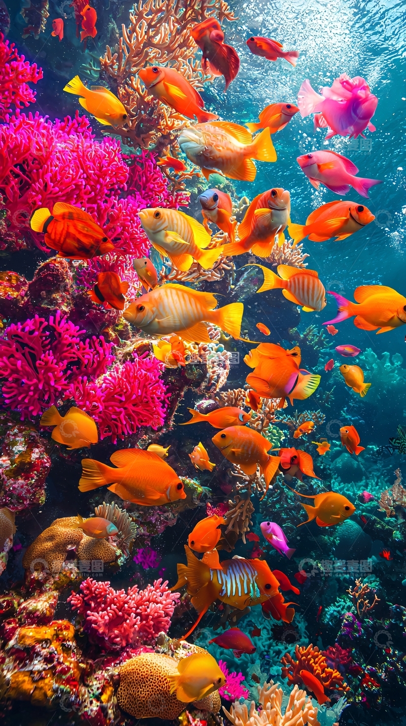 高清大图下载【趣麦麦图】色彩斑斓的珊瑚礁鱼群