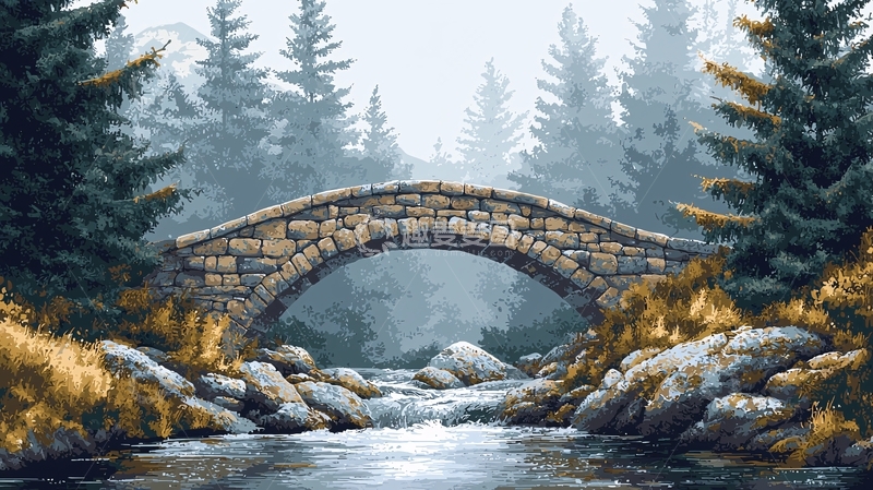 高清大图下载【趣麦麦图】雾气森林石桥