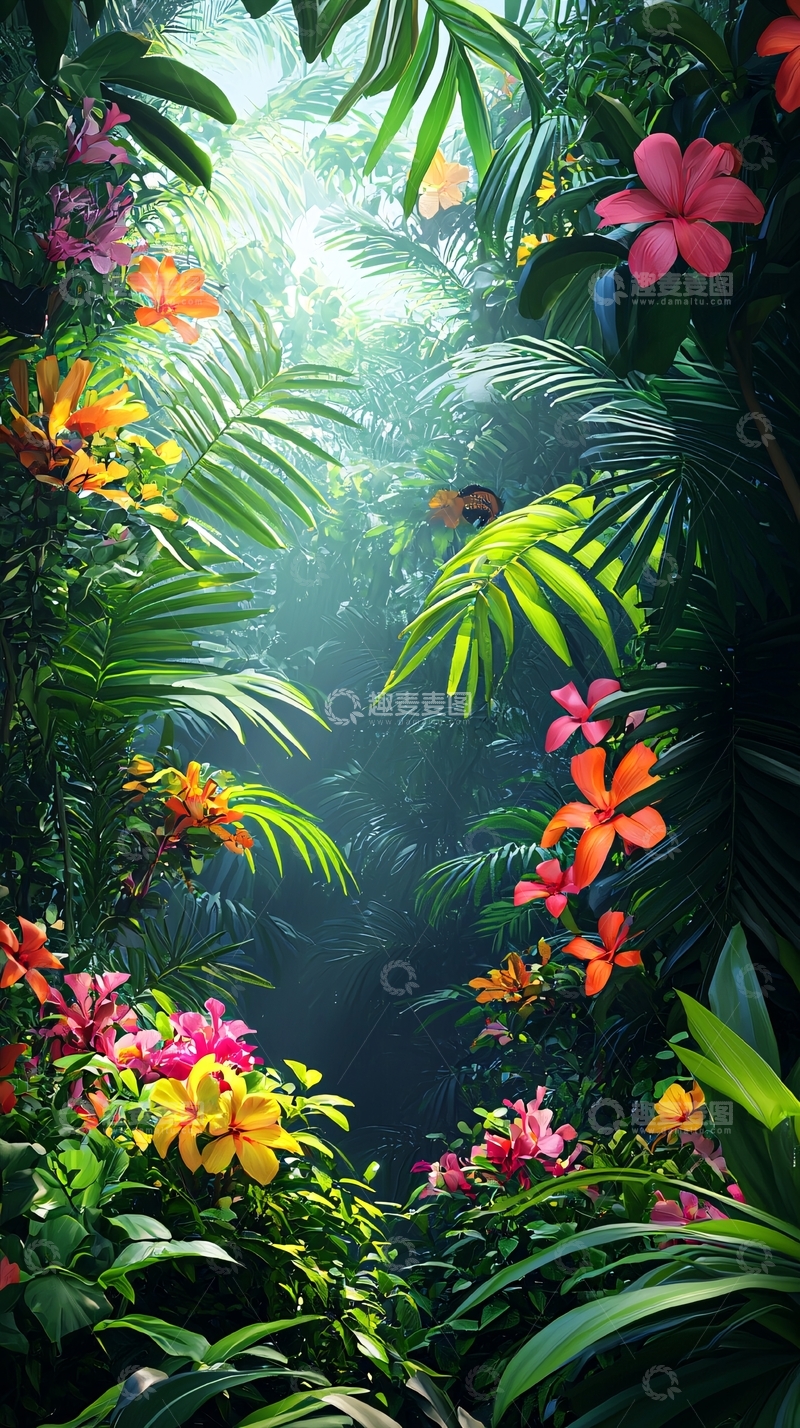 高清大图下载【趣麦麦图】热带雨林深处鲜花盛开