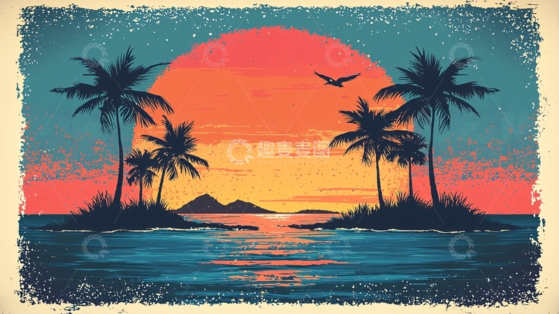 高清大图下载【趣麦麦图】热带海滩落日风景