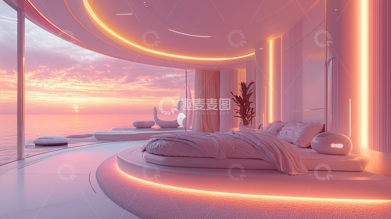 高清大图下载【趣麦麦图】海景卧室落日余晖