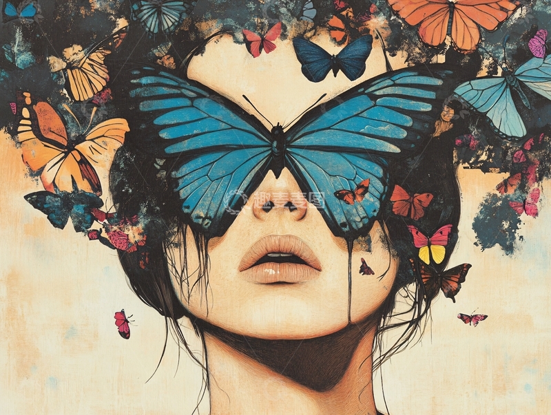 高清大图下载【趣麦麦图】蝴蝶女人