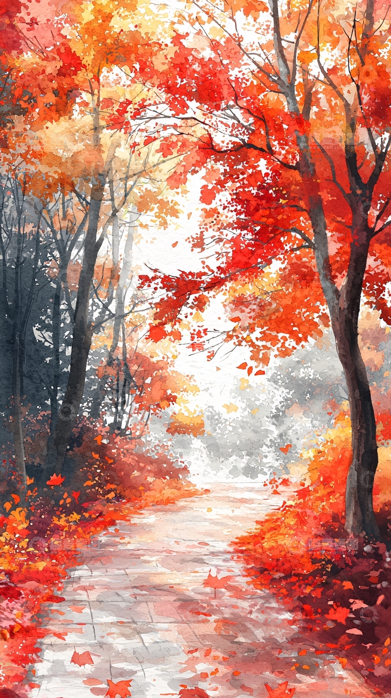 高清大图下载【趣麦麦图】红叶森林小路