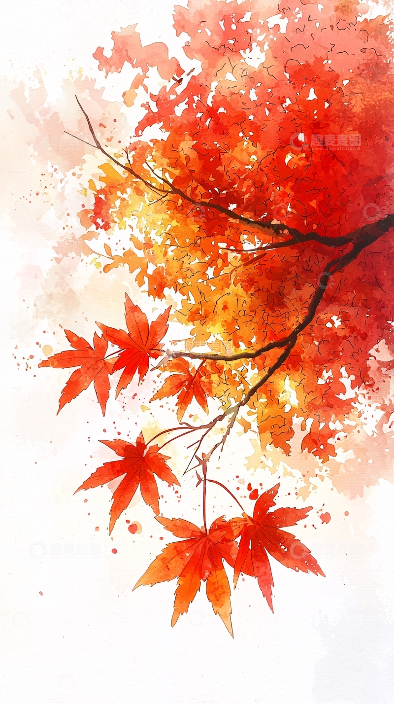 高清大图下载【趣麦麦图】水彩枫叶