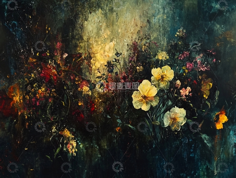 高清大图下载【趣麦麦图】暗色调的花卉油画