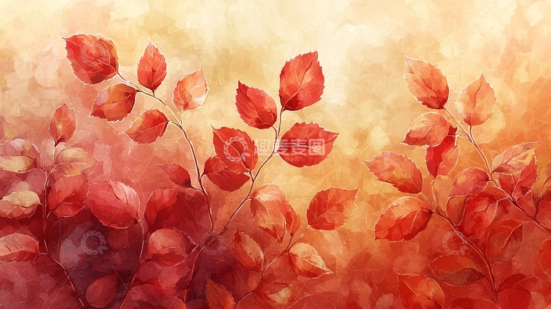 高清大图下载【趣麦麦图】水彩红叶