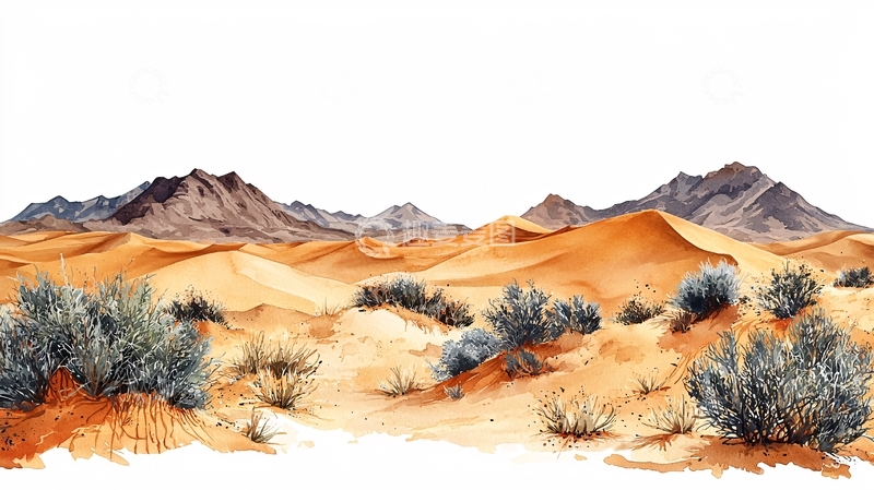 高清大图下载【趣麦麦图】沙漠水彩画