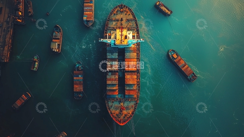 高清大图下载【趣麦麦图】航运集装箱货轮俯瞰图
