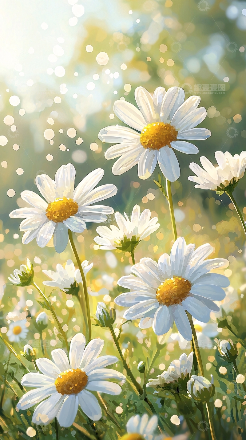 高清大图下载【趣麦麦图】阳光下盛开的雏菊花田