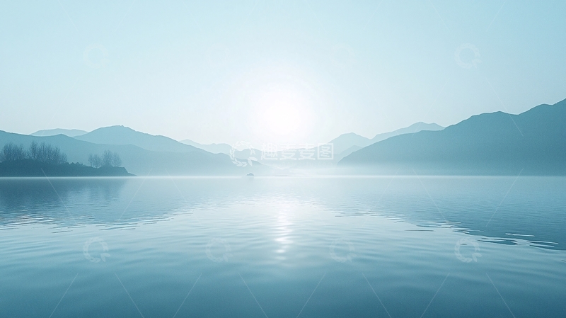高清大图下载【趣麦麦图】清晨薄雾湖泊山峦