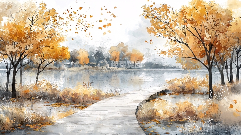 高清大图下载【趣麦麦图】秋景湖边小路