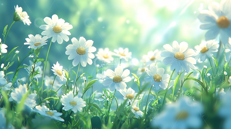 高清大图下载【趣麦麦图】阳光下盛开的雏菊花田