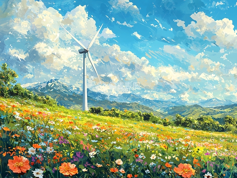 高清大图下载【趣麦麦图】风力发电机田园风光