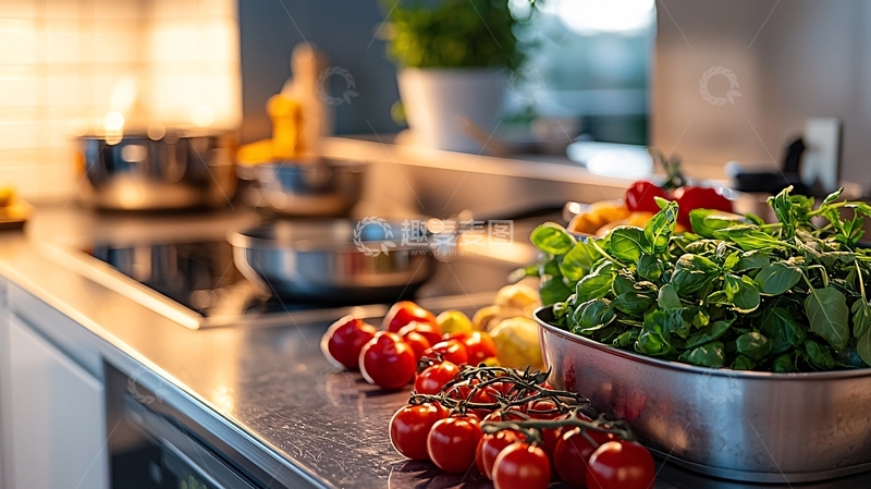 高清大图下载【趣麦麦图】厨房台面上的新鲜食材