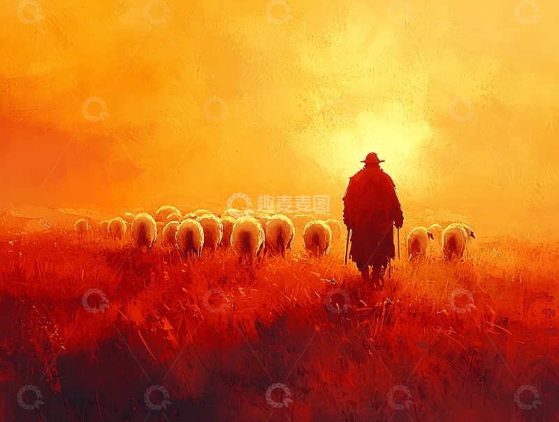 高清大图下载【趣麦麦图】日落牧羊人剪影