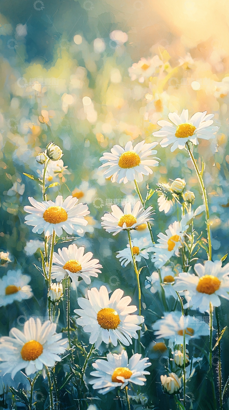 高清大图下载【趣麦麦图】阳光下盛开的雏菊花田