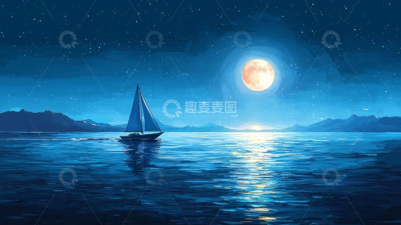 高清大图下载【趣麦麦图】月夜帆船