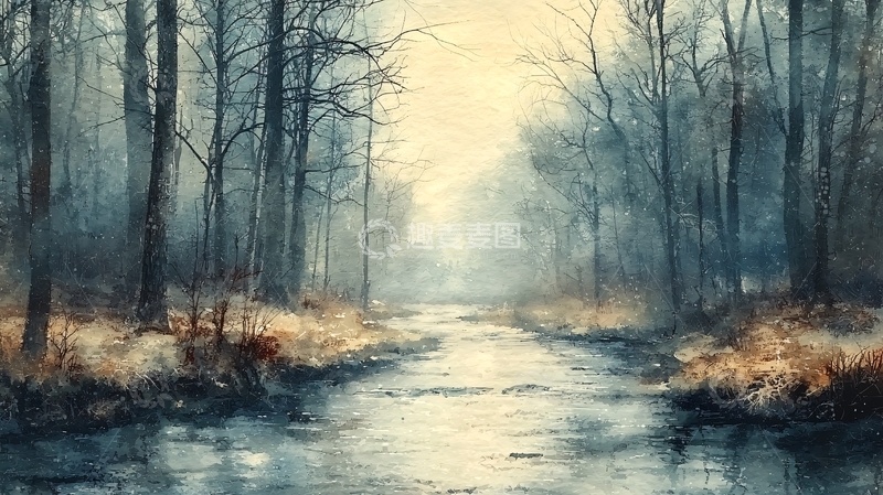 高清大图下载【趣麦麦图】雾气森林小溪