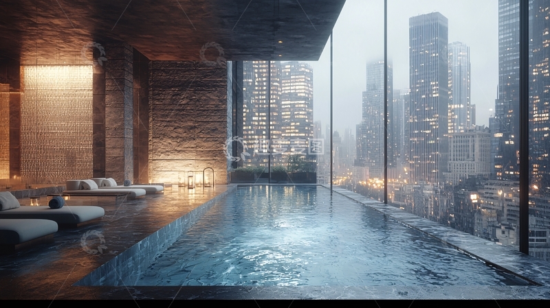 高清大图下载【趣麦麦图】都市夜景泳池