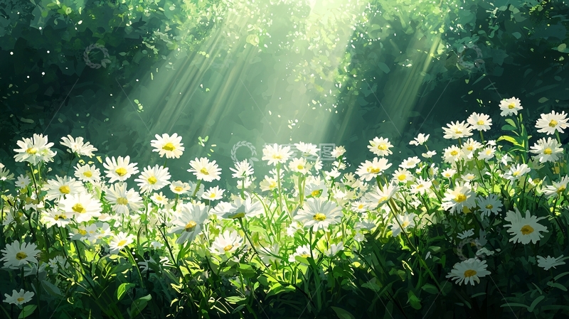 高清大图下载【趣麦麦图】阳光森林雏菊花田