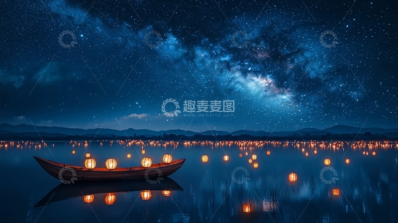 高清大图下载【趣麦麦图】星空下的独木舟