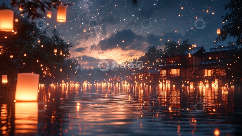 高清大图下载【趣麦麦图】夜晚古镇雨景